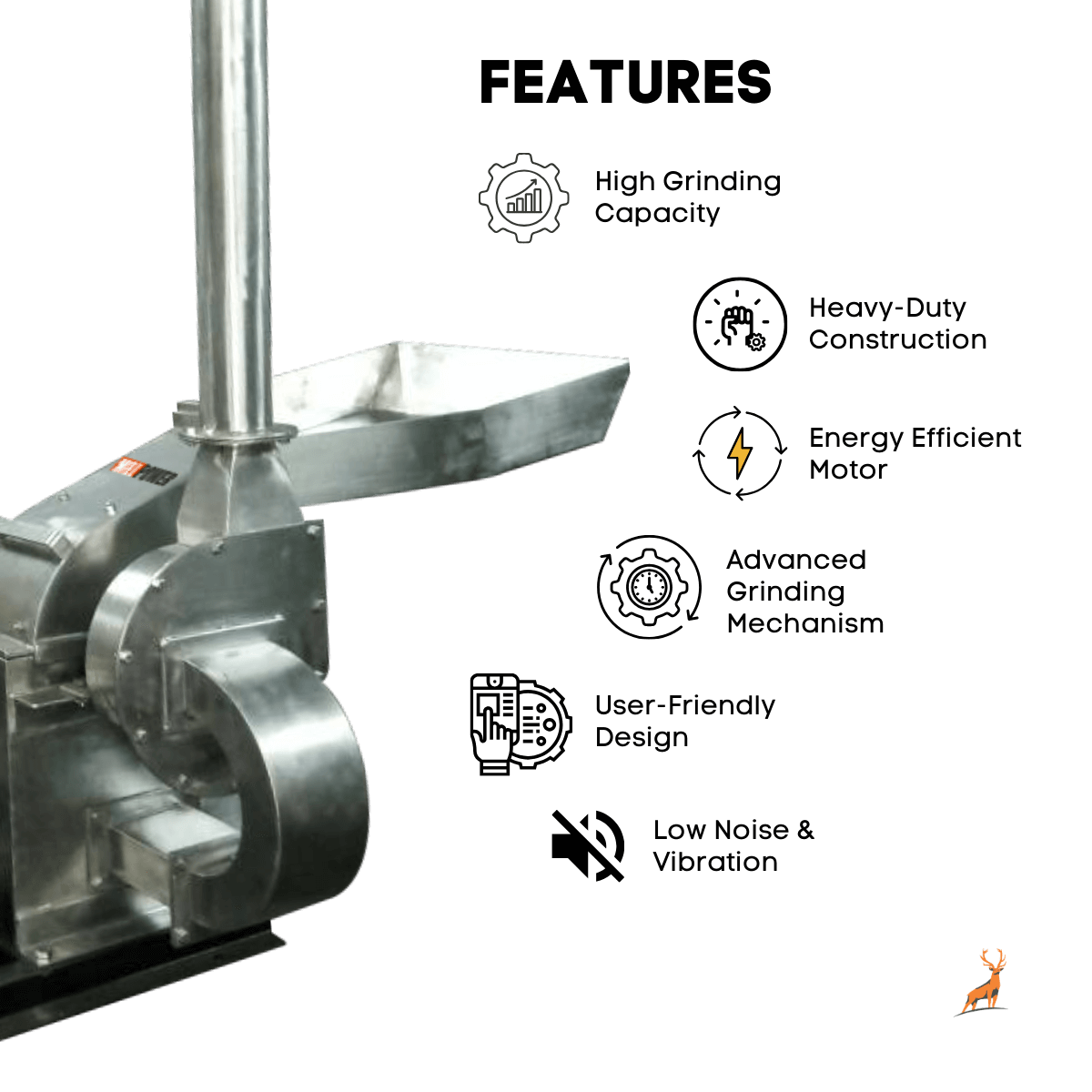 10 HP मसाला ग्राइंडर मशीन - विशेषताएं - रेनडियर मशीनरी
